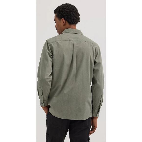 Wrangler Sage Green Long Sleeve Collared Cotton Blend Button Up Shirt Men's Sz M - Picture 2 of 8